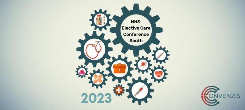 Elective Care Conference South 2023 poster with cogs for decorative purposes